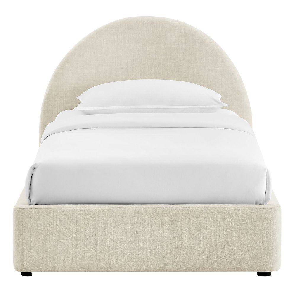 Resort Twin Arched Upholstered Fabric Storage Platform Bed Frame - Ecru