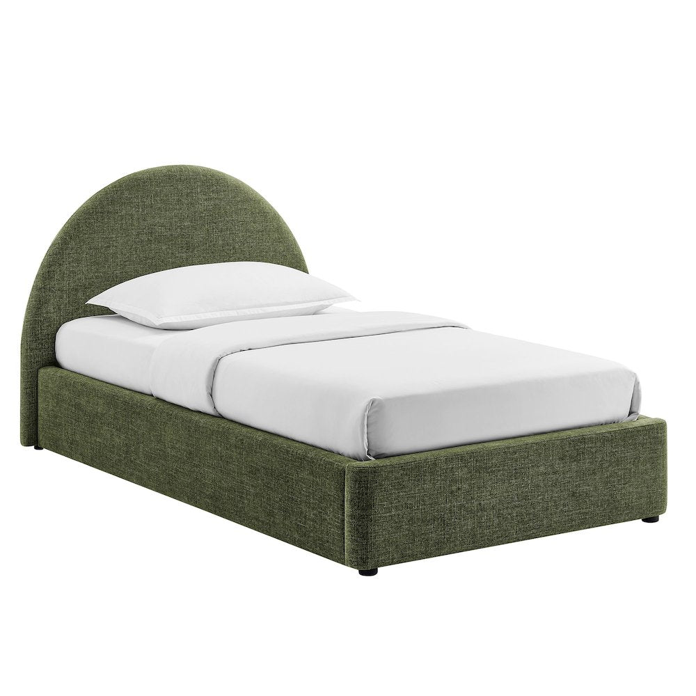 Resort Twin Arched Upholstered Fabric Storage Platform Bed Frame - Foliage