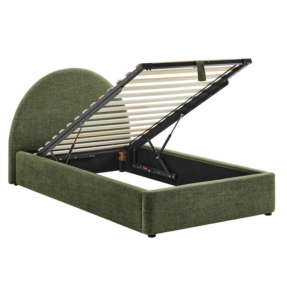 Resort Twin Arched Upholstered Fabric Storage Platform Bed Frame - Foliage