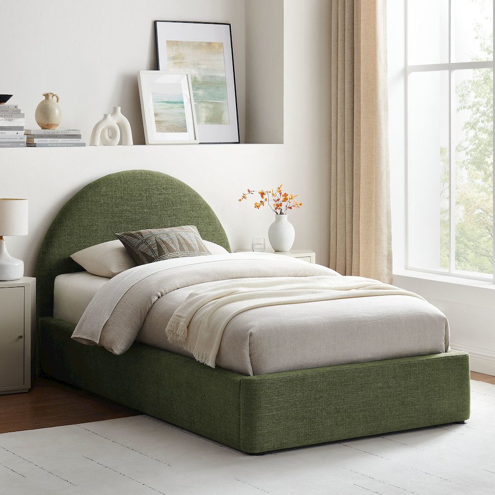 Resort Twin Arched Upholstered Fabric Storage Platform Bed Frame - Foliage