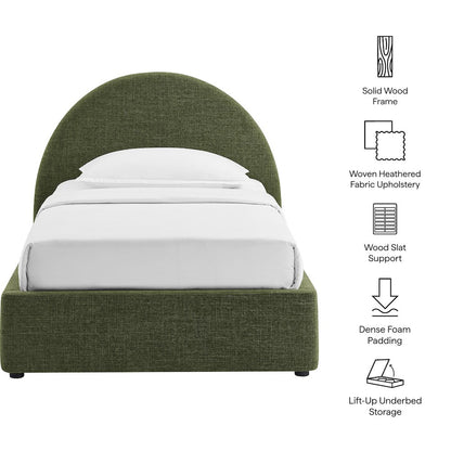 Resort Twin Arched Upholstered Fabric Storage Platform Bed Frame - Foliage