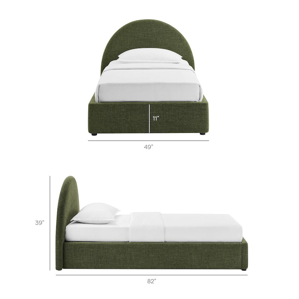 Resort Twin Arched Upholstered Fabric Storage Platform Bed Frame - Foliage