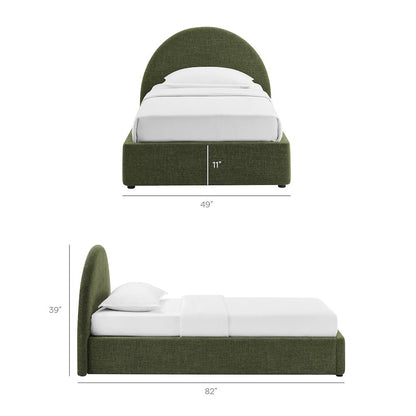 Resort Twin Arched Upholstered Fabric Storage Platform Bed Frame - Foliage