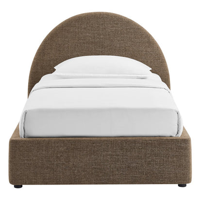 Resort Twin Arched Upholstered Fabric Storage Platform Bed Frame - Mocha