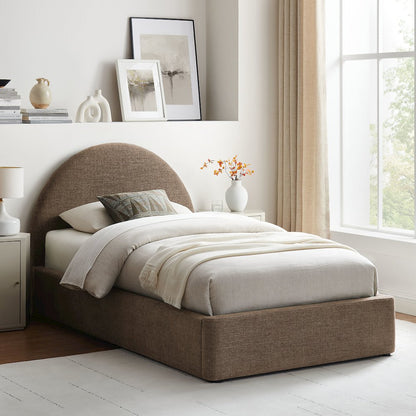 Resort Twin Arched Upholstered Fabric Storage Platform Bed Frame - Mocha