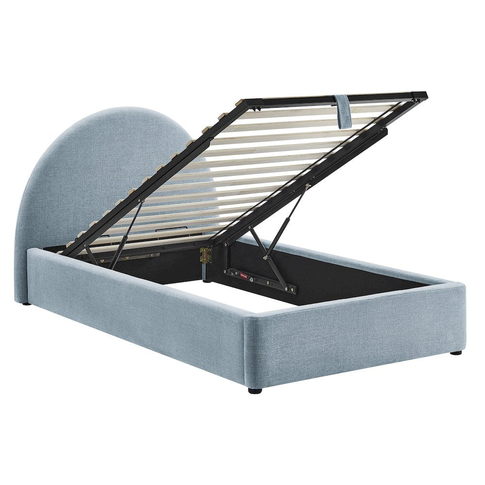 Resort Twin Arched Upholstered Fabric Storage Platform Bed Frame - Sky