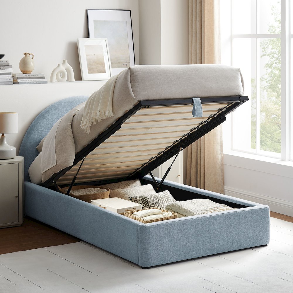 Resort Twin Arched Upholstered Fabric Storage Platform Bed Frame - Sky