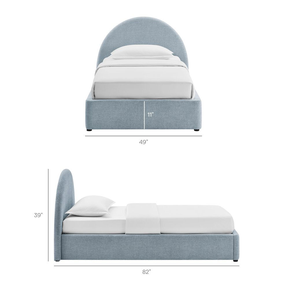 Resort Twin Arched Upholstered Fabric Storage Platform Bed Frame - Sky