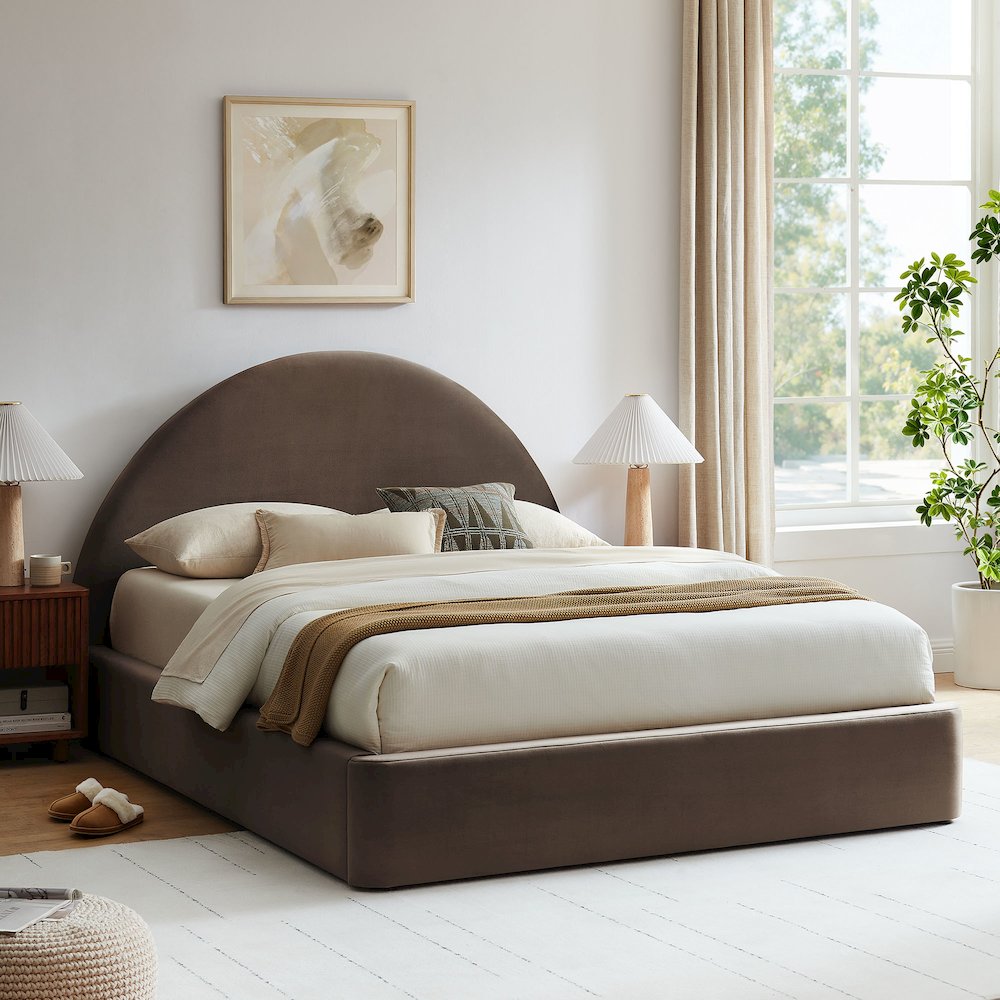 Resort Full Arched Performance Velvet Storage Platform Bed - Chocolate Brown