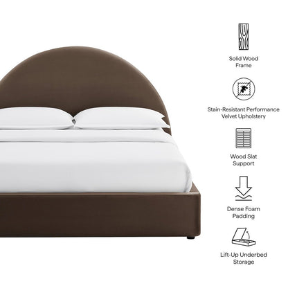 Resort Full Arched Performance Velvet Storage Platform Bed - Chocolate Brown