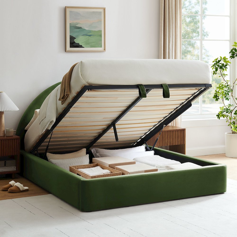 Resort Full Arched Performance Velvet Storage Platform Bed - Moss Green