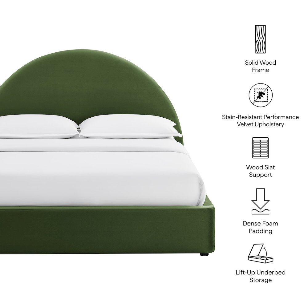 Resort Full Arched Performance Velvet Storage Platform Bed - Moss Green