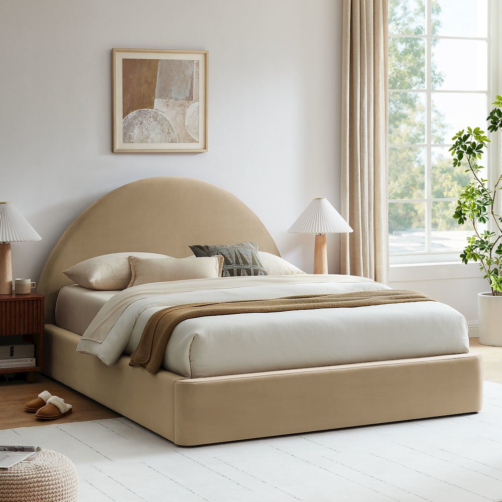 Resort Full Arched Performance Velvet Storage Platform Bed - Taupe