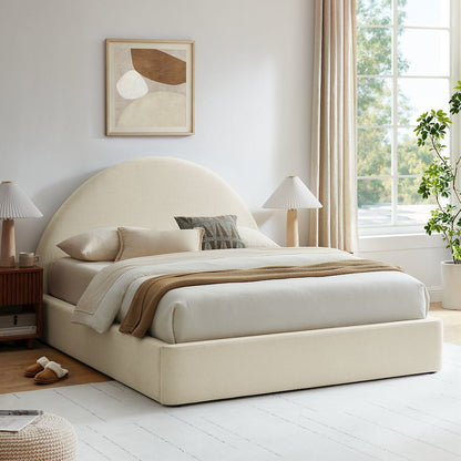 Resort Full Arched Upholstered Fabric Storage Platform Bed Frame - Ecru