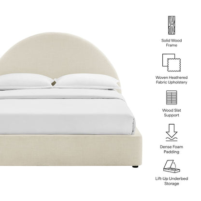 Resort Full Arched Upholstered Fabric Storage Platform Bed Frame - Ecru