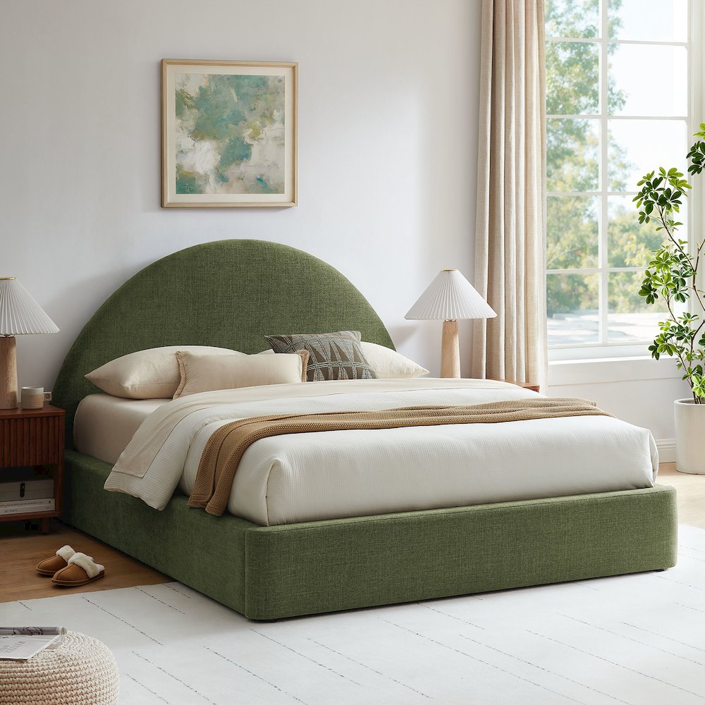 Resort Full Arched Upholstered Fabric Storage Platform Bed Frame - Foliage