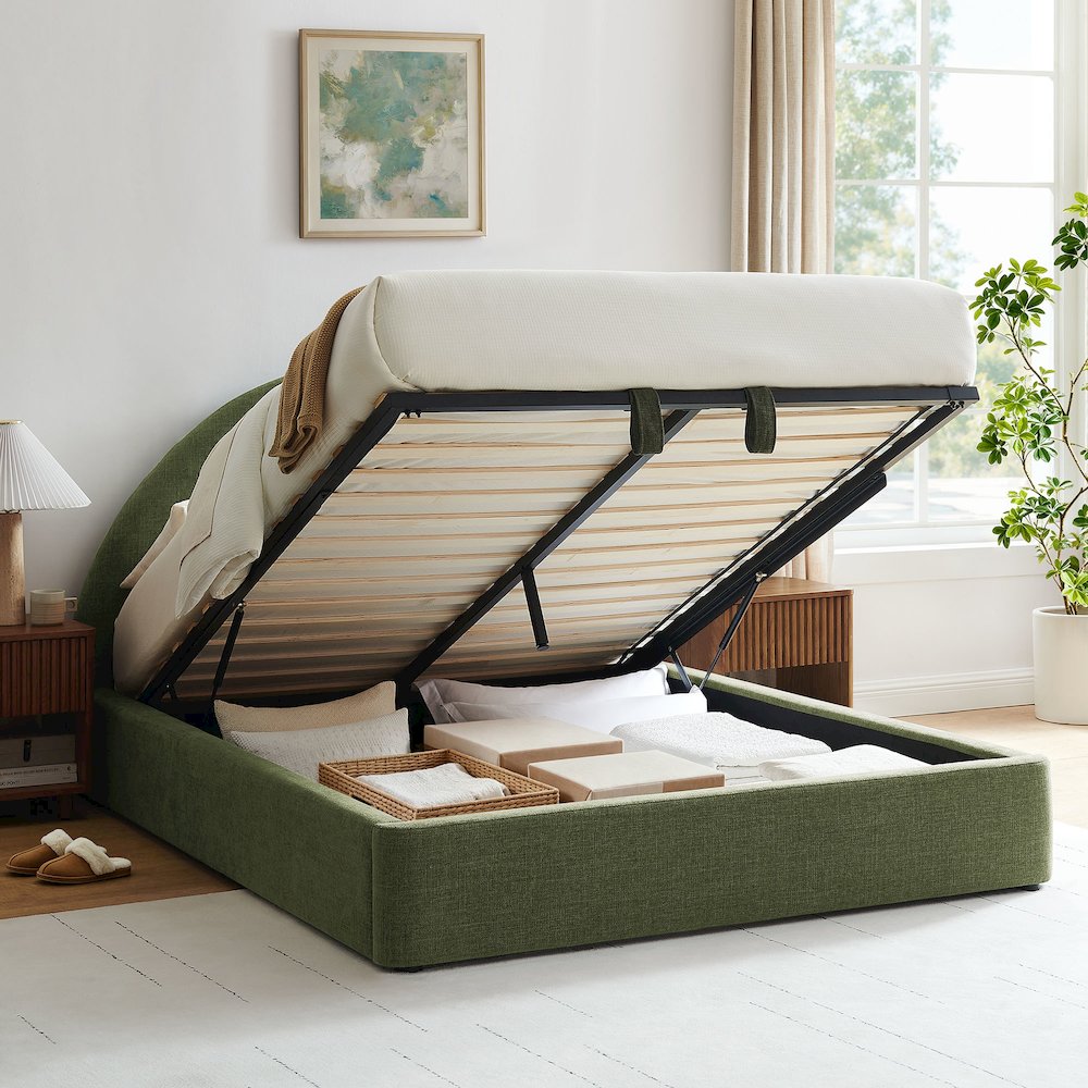 Resort Full Arched Upholstered Fabric Storage Platform Bed Frame - Foliage