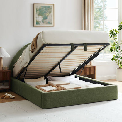 Resort Full Arched Upholstered Fabric Storage Platform Bed Frame - Foliage