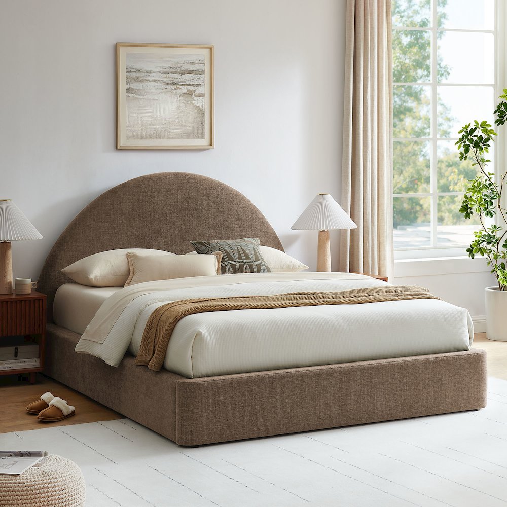 Resort Full Arched Upholstered Fabric Storage Platform Bed Frame - Mocha