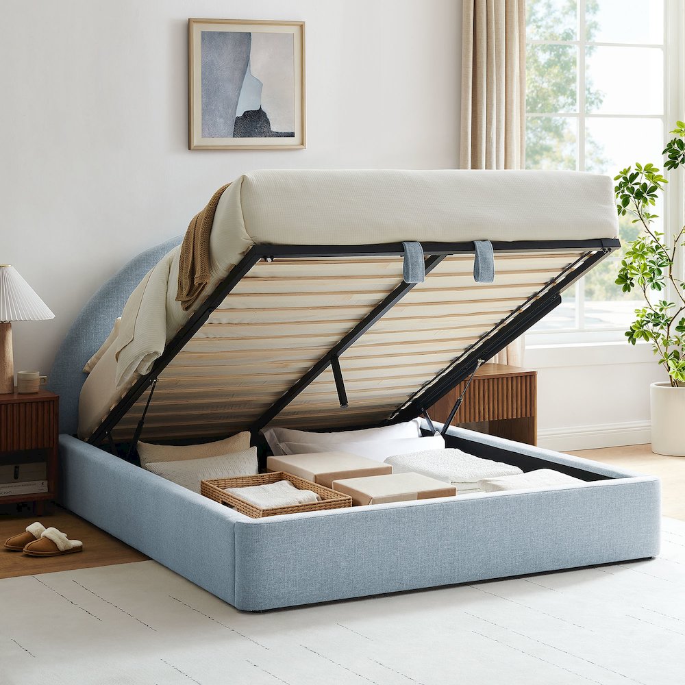 Resort Full Arched Upholstered Fabric Storage Platform Bed Frame - Sky