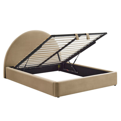 Resort Queen Arched Performance Velvet Storage Platform Bed - Taupe