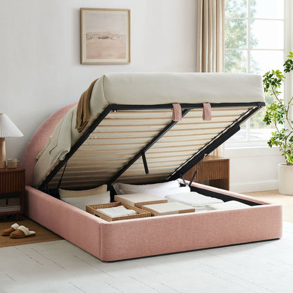 Resort Queen Arched Upholstered Fabric Storage Platform Bed Frame - Blush