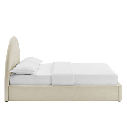 Resort Queen Arched Upholstered Fabric Storage Platform Bed Frame - Ecru