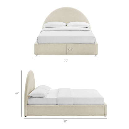 Resort Queen Arched Upholstered Fabric Storage Platform Bed Frame - Ecru