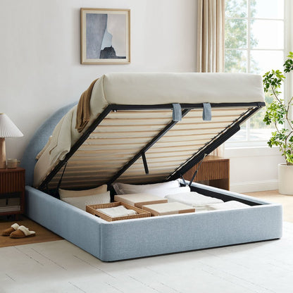 Resort Queen Arched Upholstered Fabric Storage Platform Bed Frame - Sky