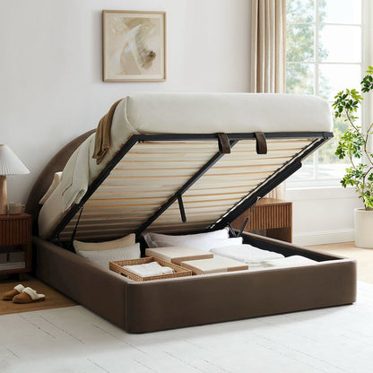 Resort King Arched Performance Velvet Storage Platform Bed - Chocolate Brown