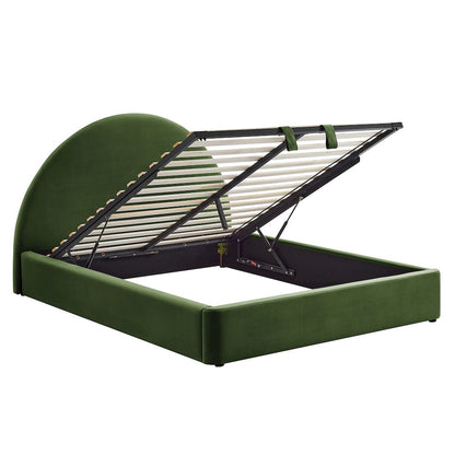 Resort King Arched Performance Velvet Storage Platform Bed - Moss Green