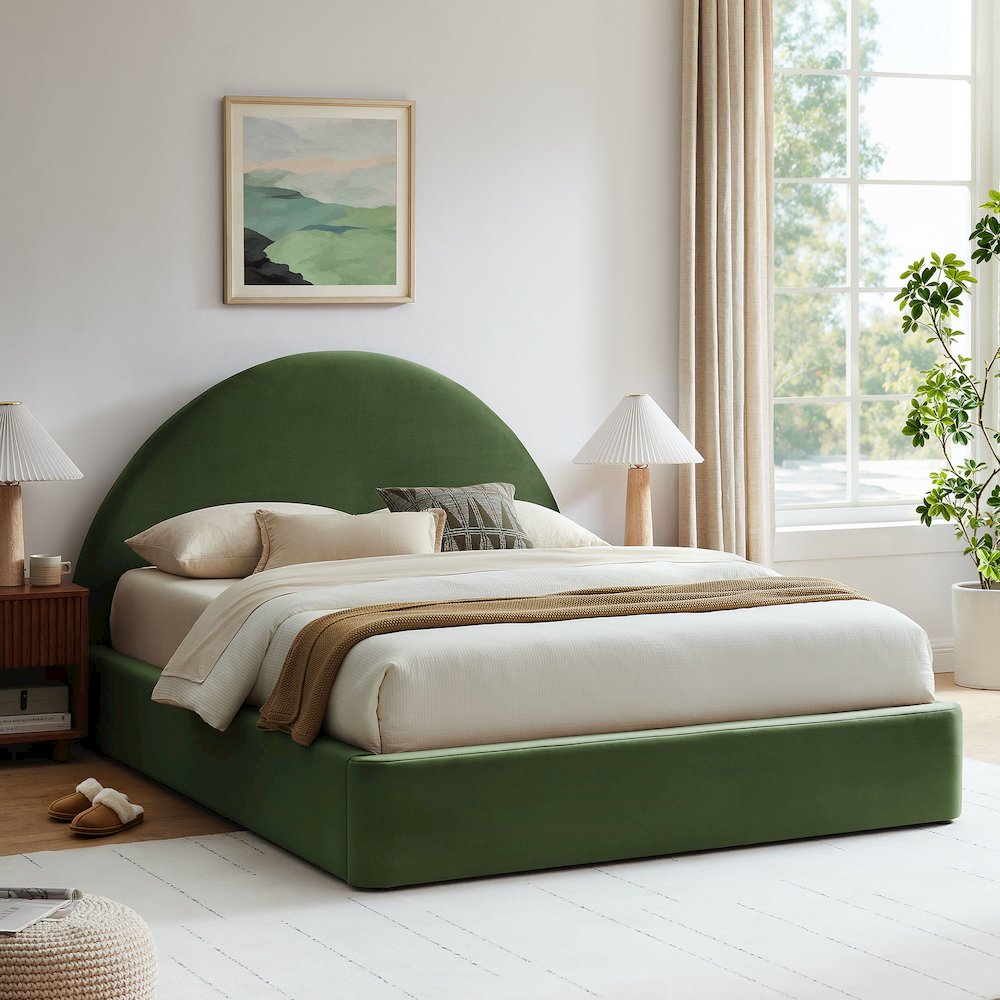 Resort King Arched Performance Velvet Storage Platform Bed - Moss Green