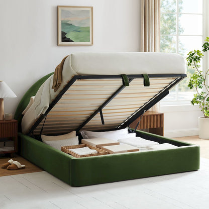 Resort King Arched Performance Velvet Storage Platform Bed - Moss Green