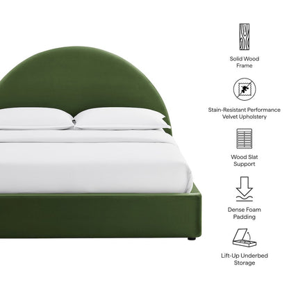 Resort King Arched Performance Velvet Storage Platform Bed - Moss Green