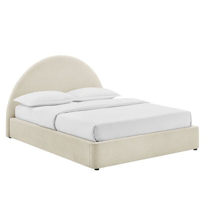 Resort King Arched Upholstered Fabric Storage Platform Bed Frame - Ecru