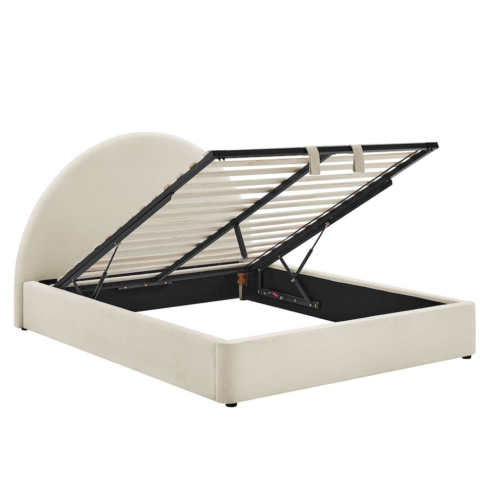 Resort King Arched Upholstered Fabric Storage Platform Bed Frame - Ecru