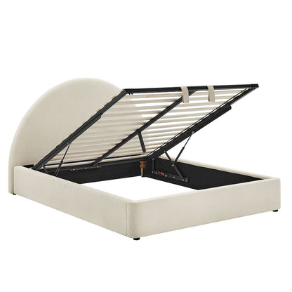 Resort King Arched Upholstered Fabric Storage Platform Bed Frame - Ecru