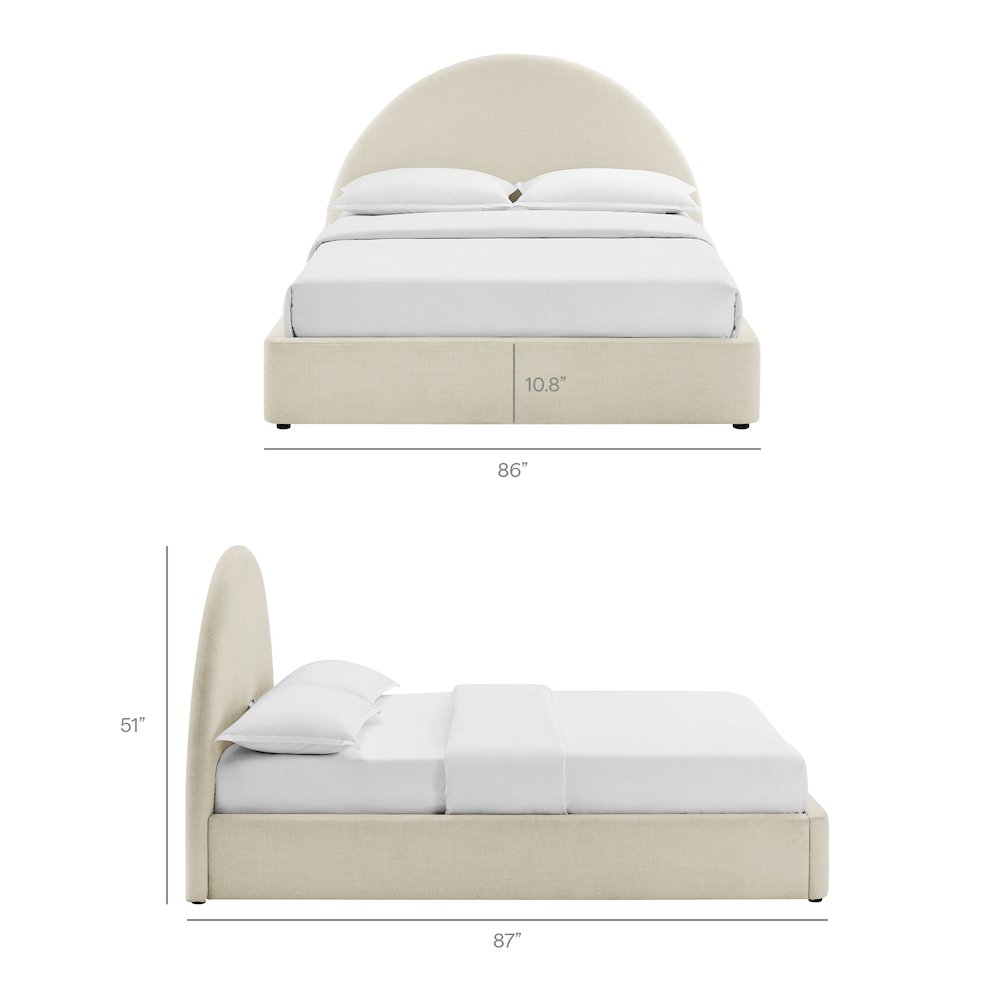 Resort King Arched Upholstered Fabric Storage Platform Bed Frame - Ecru