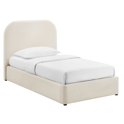 Keynote Twin Performance Velvet Storage Platform Bed Frame - Alabaster