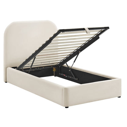 Keynote Twin Performance Velvet Storage Platform Bed Frame - Alabaster