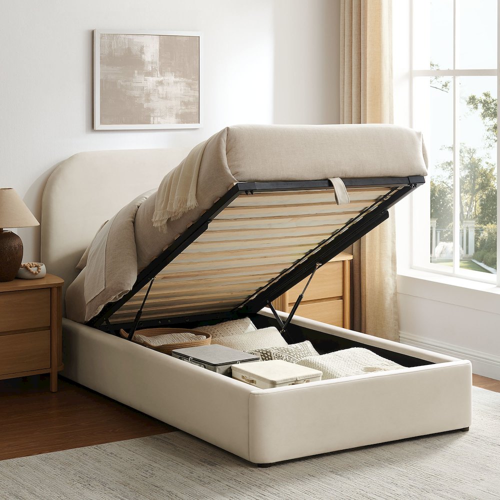Keynote Twin Performance Velvet Storage Platform Bed Frame - Alabaster
