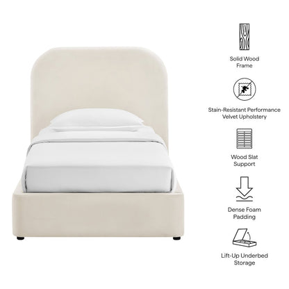 Keynote Twin Performance Velvet Storage Platform Bed Frame - Alabaster