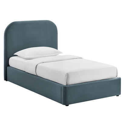 Keynote Twin Performance Velvet Storage Platform Bed Frame - Cadet Blue