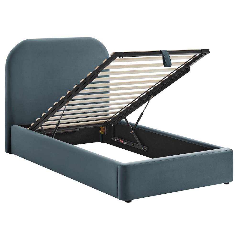 Keynote Twin Performance Velvet Storage Platform Bed Frame - Cadet Blue