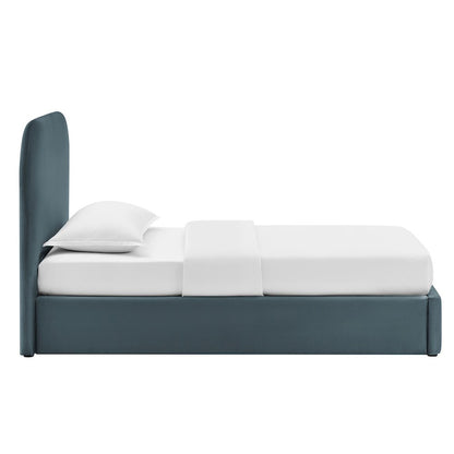 Keynote Twin Performance Velvet Storage Platform Bed Frame - Cadet Blue