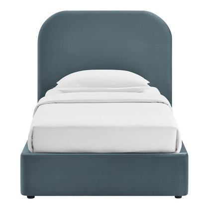 Keynote Twin Performance Velvet Storage Platform Bed Frame - Cadet Blue