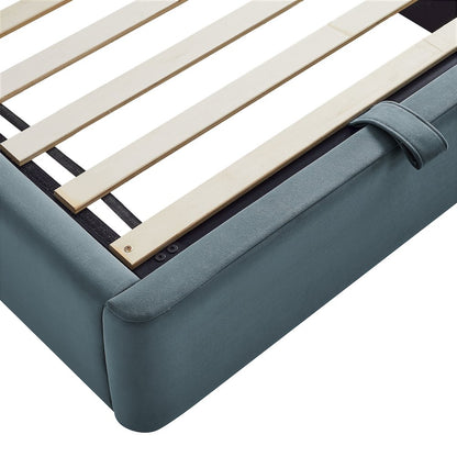 Keynote Twin Performance Velvet Storage Platform Bed Frame - Cadet Blue