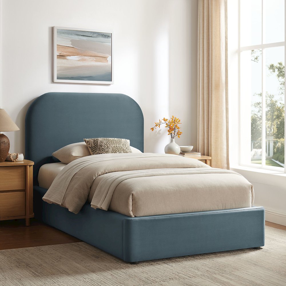 Keynote Twin Performance Velvet Storage Platform Bed Frame - Cadet Blue