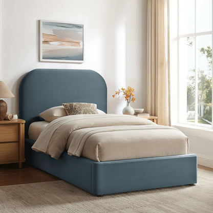 Keynote Twin Performance Velvet Storage Platform Bed Frame - Cadet Blue