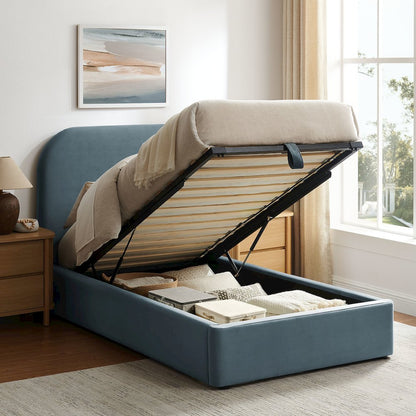Keynote Twin Performance Velvet Storage Platform Bed Frame - Cadet Blue
